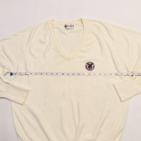 Aureus V-Neck Sweater Cream Embroidered Golf Crest Knit Pullover Adult - Picture 7 of 9